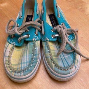 Girls Sperry Top Sider 10M Bahama Blue Plaid